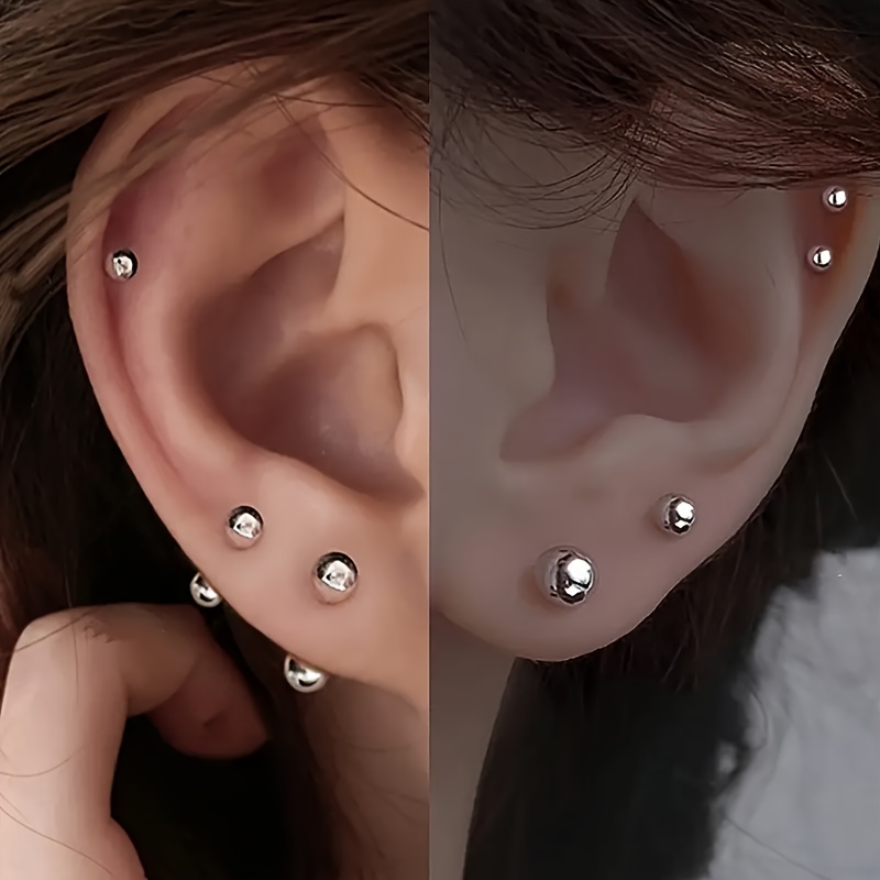 3 Pair Set Stainless Steel Barbell Stud Earrings, Unisex