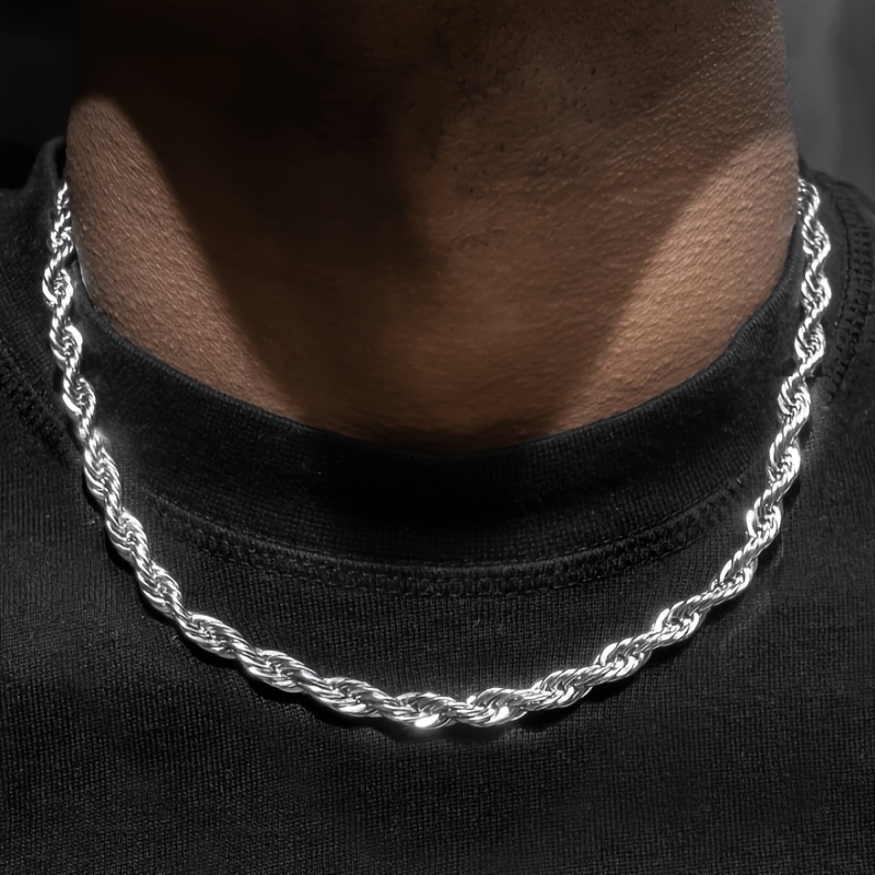 TEMU 1pc Minimalist 4mm Twisted Clavicle Chain Necklace, Unisex Design For Men And Women, 316l 316l 316l 316l Stainless Steel Material, Waterproof,