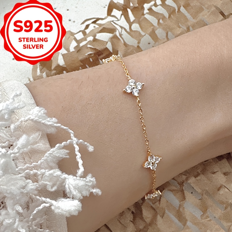 Women's S925 Silvery Four-Leaf Clover Bracelet, Lucky Gift