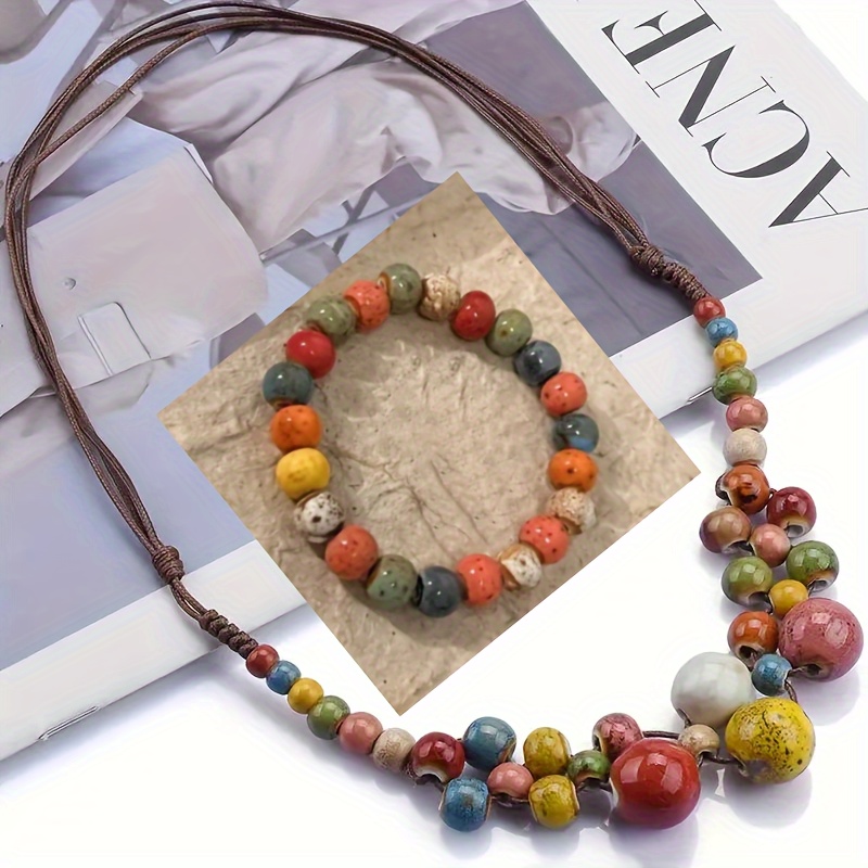 2 Pack Women's Ceramic Bead Y Necklaces, Adjustable Length