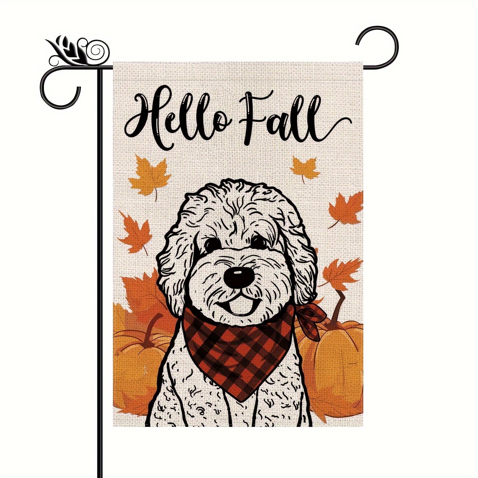 

Autumn Dog Garden Flag - Double-sided Fall Season Yard Decoration, Linen Polyester Material, Pumpkin Design, For Outdoor Use Without Electricity, 12.5 X 18 Inch