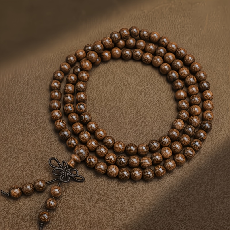 TEMU Bracciale con 108 perle di sandalo , unisex, versatile, legno oleoso, in stile cinese