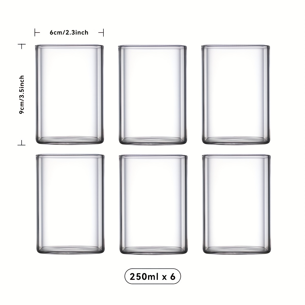 TEMU Lot de 4/6 verres tumblers carrés en verre transparent à couche unique résistants aux hautes températures (250/400/500 ml, plusieurs tailles) -