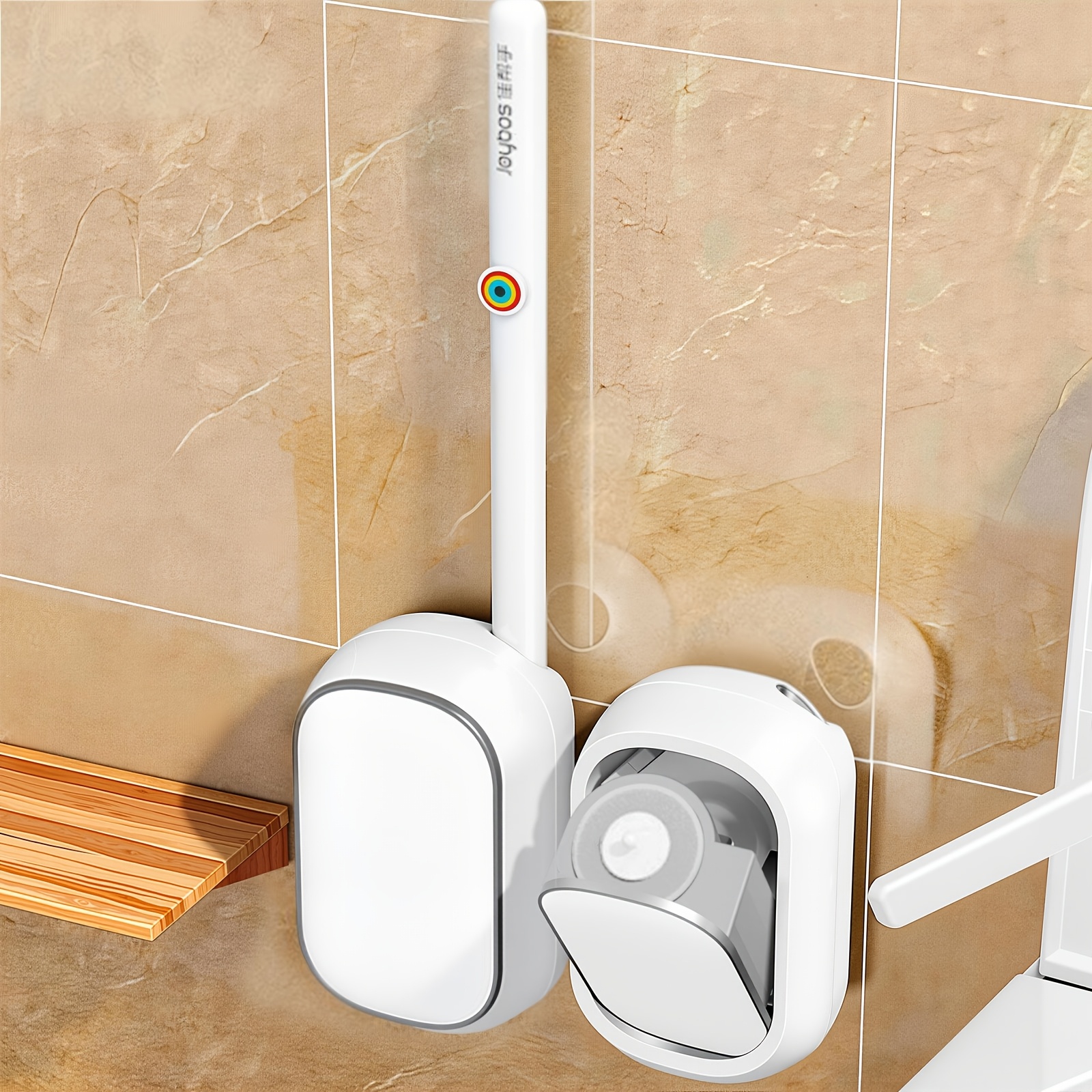 TEMU JOYBOS Ensemble Brosse WC avec Support, Brosse WC Murale ou , Brosse de Nettoyage Longue Manche pour Salle de Bain, Accessoires de Salle de Bain