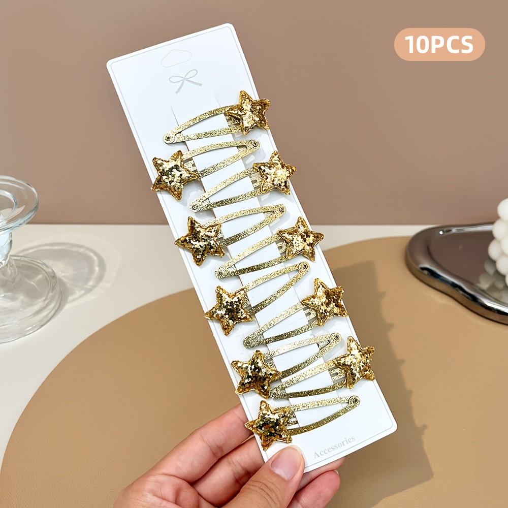Image of 10pcs Sparkling Hair Clips For Star Hair Claw Clips Sweet & Elegant Hair Accessories For Daily Wear