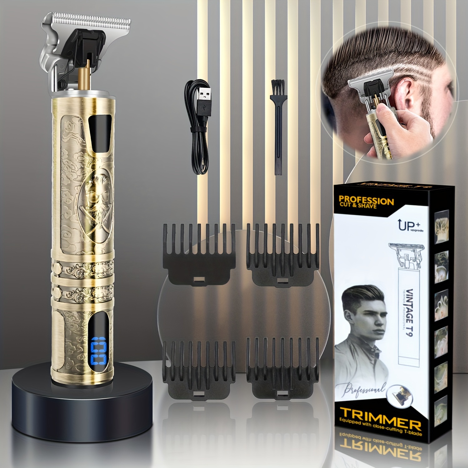 

A Professional Clipper, Men's Hair Pusher, Wet/dry Electric Shaver, Personal Barber Shop Shaving & , Lcd Screen, Usb Rechargeable Cordless Hairdresser Set, Father's Day Gift With 4 Attached Combs