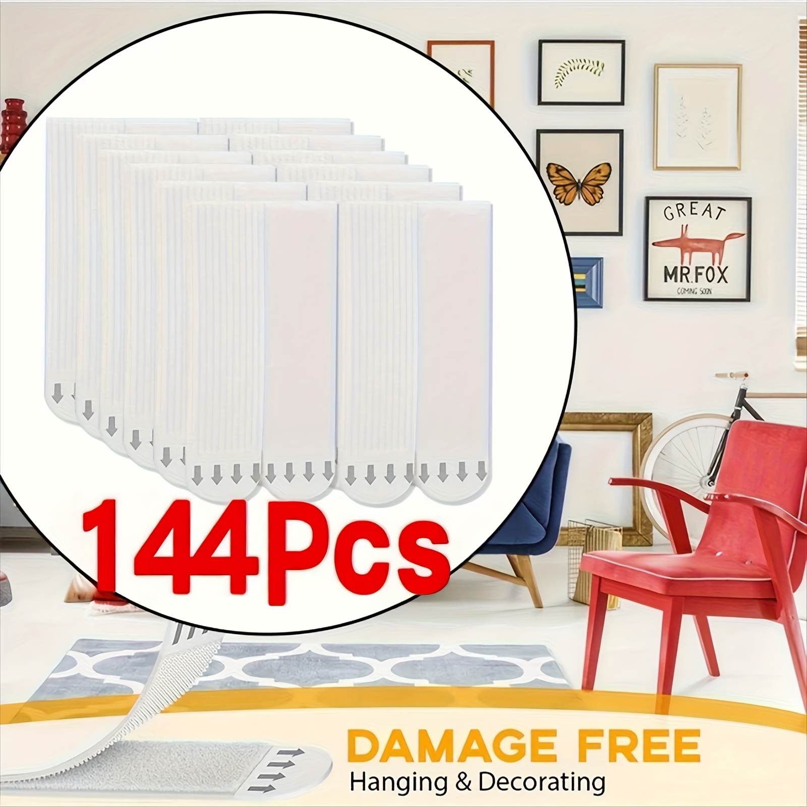 TEMU 144pcs Adhesive Wall Hooks, Double-sided Removable Nylon Tape No Drilling , For Hanging Pictures Frames Artwork And Christmas Decorations,