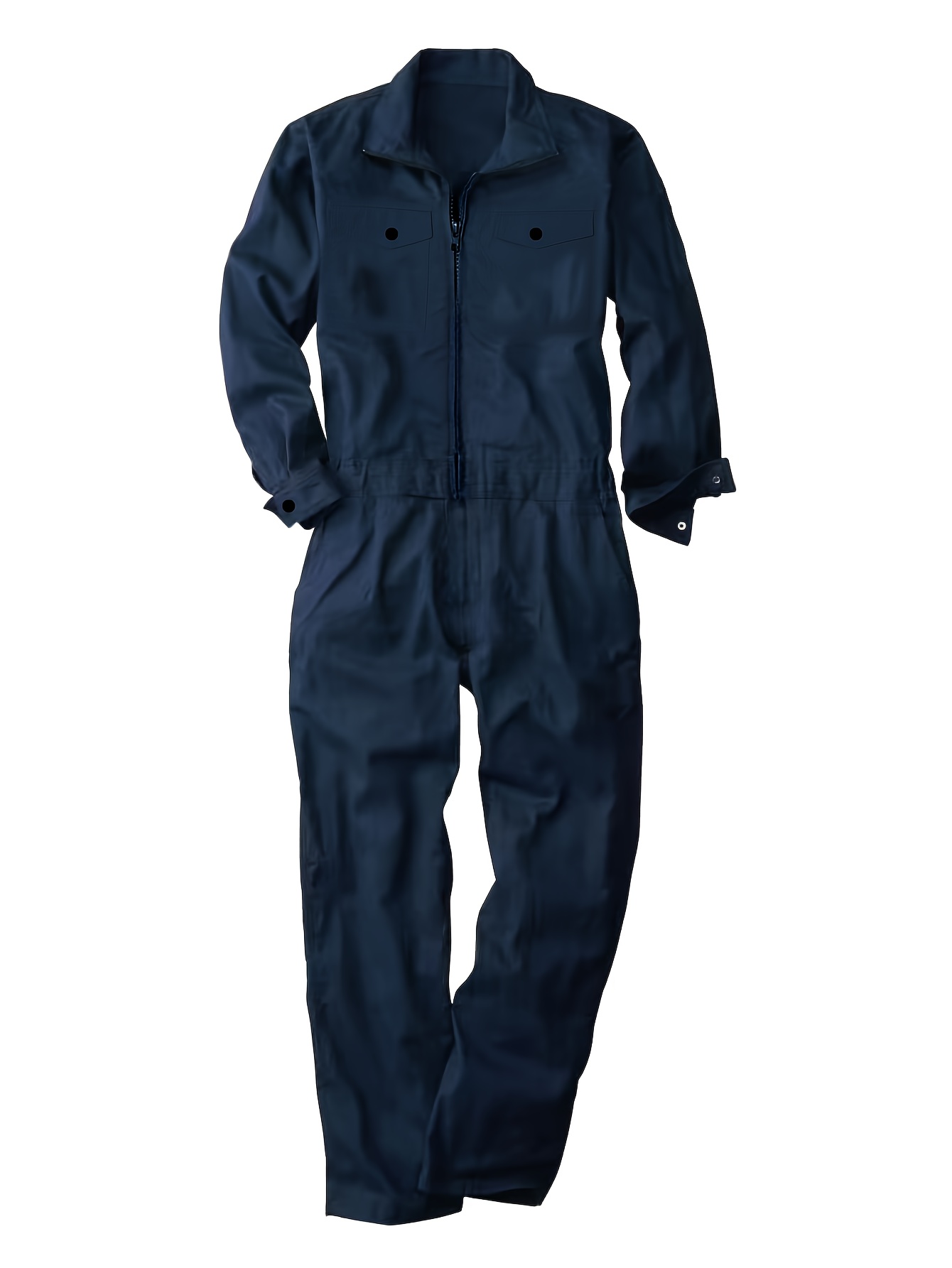 mens solid color cargo jumpsuit with full zip long sleeves and front pockets