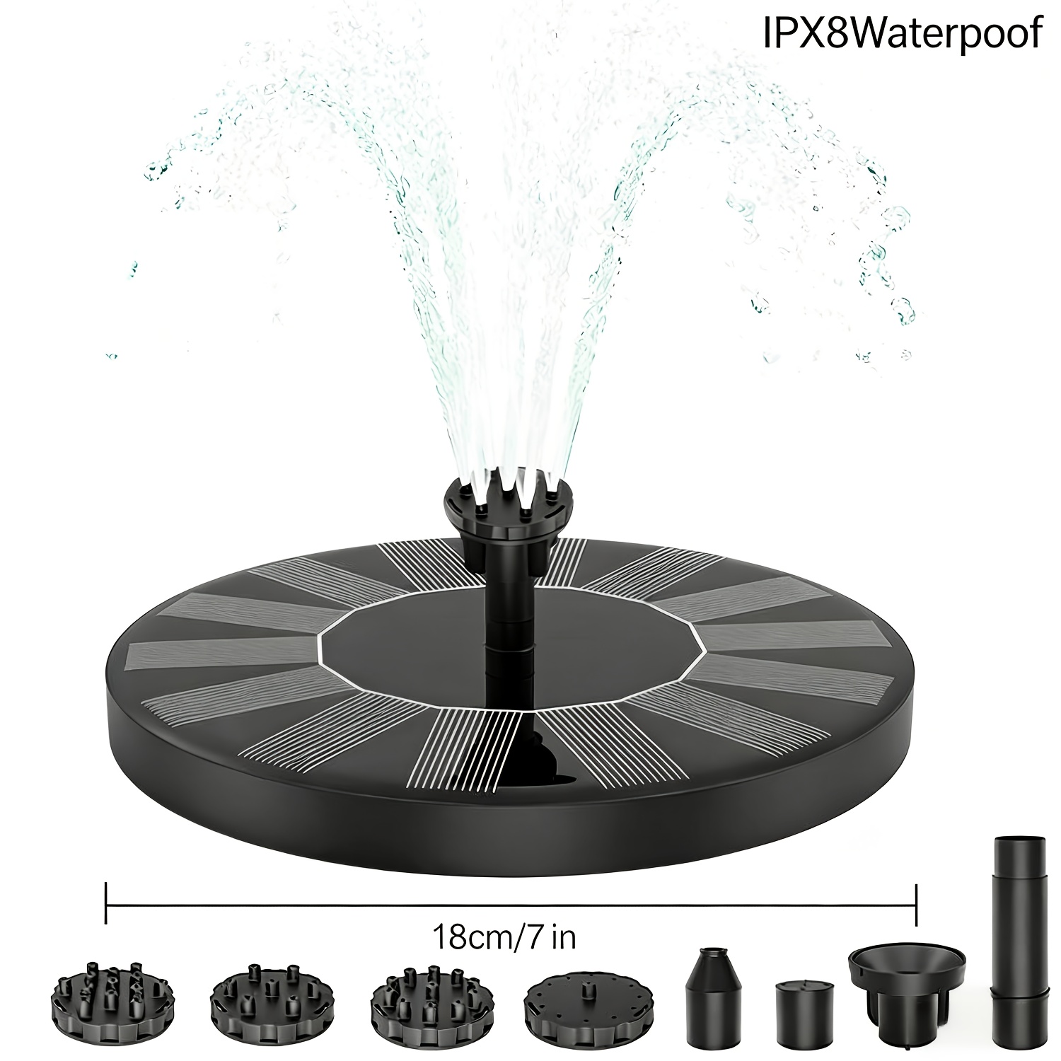 TEMU Pompe solaire flottante entièrement automatique de 2,5 W, équipée de six buses de pulvérisation, de classe IPX8, conçue pour la décoration des