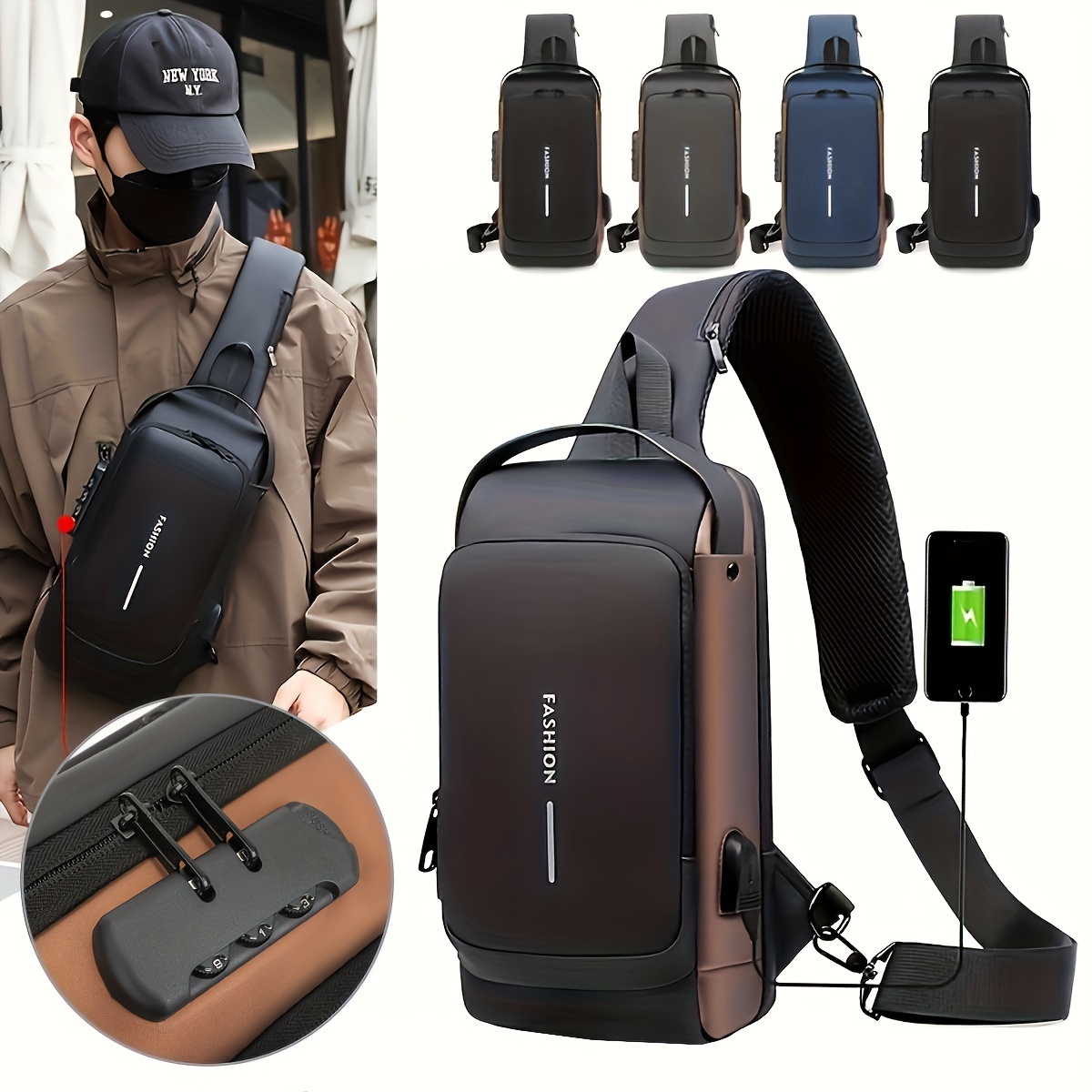 

Men's Sling Chest Bag, Trendy Cycling Bag With Usb Charging Port, Casual Crossbody Bag For Hanging Out & Daily Commute