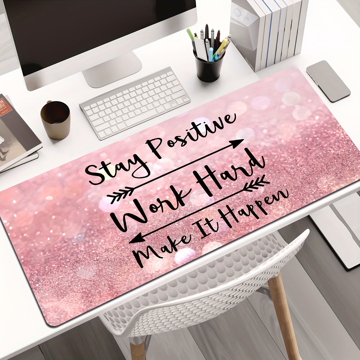 TEMU 1pc Tapis de souris rose à sequins, surdimensionné et durable, pour bureau, clavier, ordinateur portable, bureau d'étude - Antidérapant XL XXL,