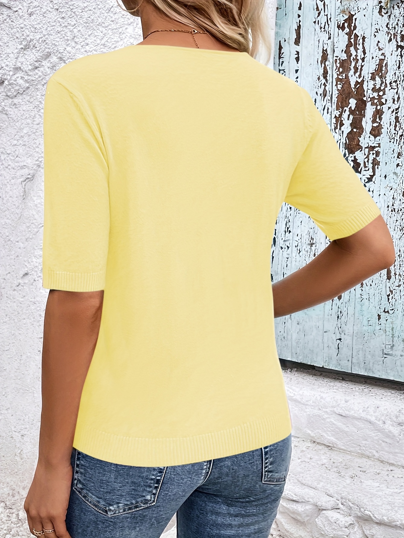 Women'S Elegant V-Neck Blouse - Short Sleeve Solid Color Top for Casual or Chic Outfits, Machine Washable Polyester, Perfect for Spring & Fall, Spring Fashion | Elegant Style | Workout Fabric