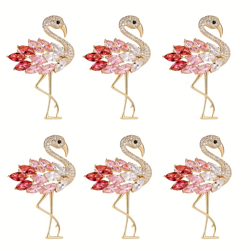 

6pcs Flamingo Brooch Lapel Pins For Women Faux Crystal Inlaid Zinc Alloy Elegant Enamel Bird Brooches Brooches For Women Girls Fashion Dress Hat Bag Set Tie Wedding Accessories Jewelry Gifts For Women