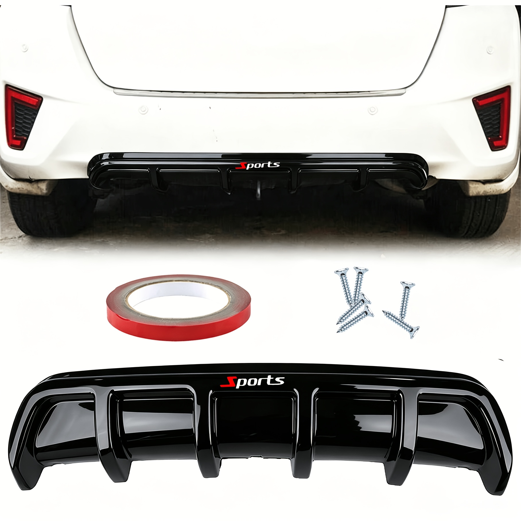 TEMU 1pc Aileron de requin universel pour voiture, diffuseur de arrière, kit d'accessoires de réflecteur de flux d'air externe en plastique durable