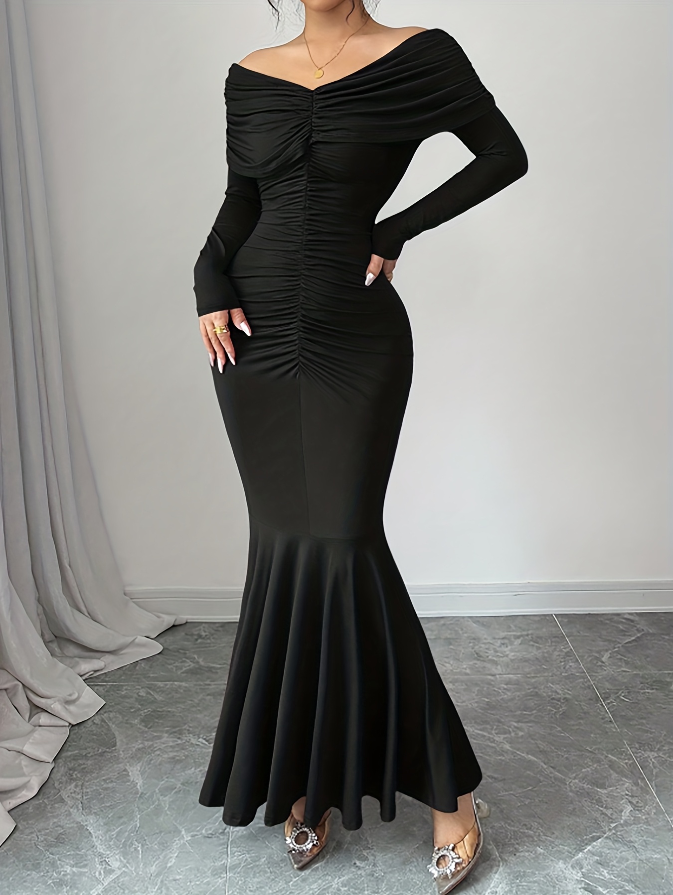 green emerald velvet dress 2021 Fishtail Evening Dress Women High-End Elegant Banquet Annual Meeting Elegant Velvet Temperament Queen Formal Gown L / Black main image 0