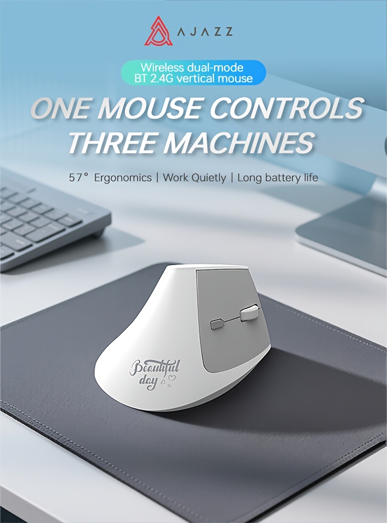 AJAZZ I300 Wireless Dual-Mode BT+2.4G Ergonomic Mouse, 1600 DPI, Ultra-Quiet Keys, Approx. 84g Lightweight, 400mAh Battery Life