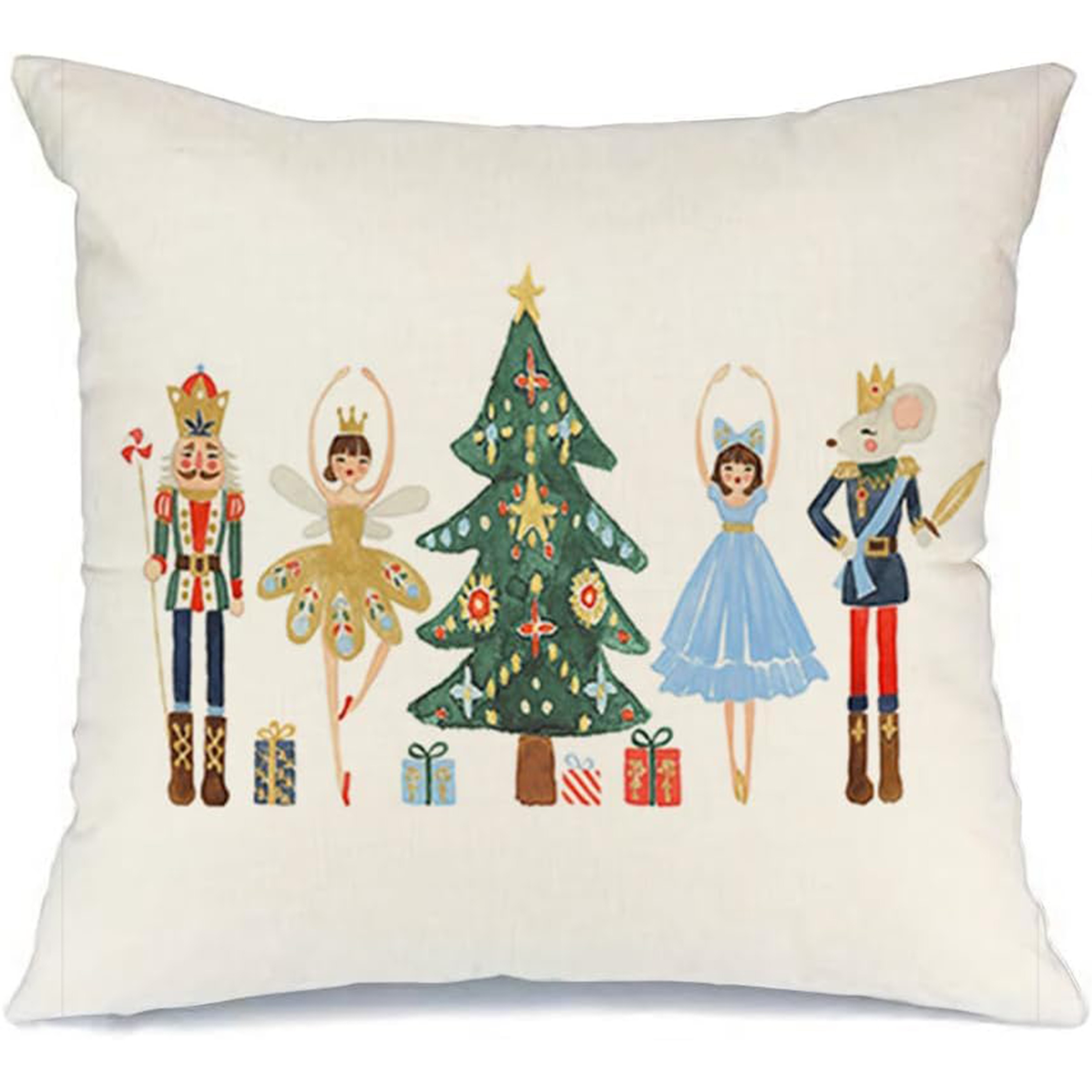 

Contemporary Linen Throw Pillow Cover, Christmas Nutcracker And Tree Decoration, Decorative Cushion Cover For Festive Home Decor, Single Sided, Machine Washable, Zipper Closure - 1pc