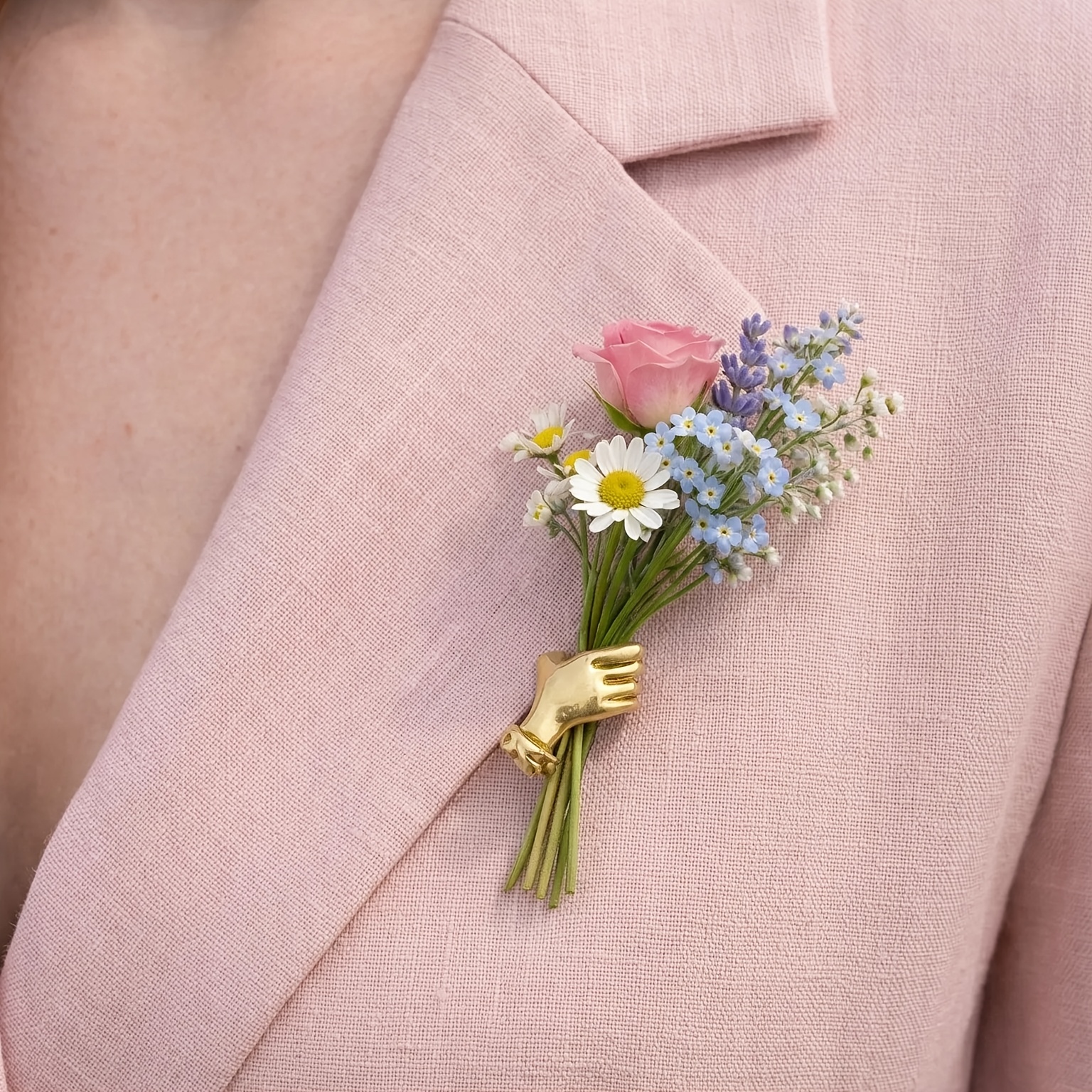   shaped floral brooch retro alloy hand holding bouquet pin versatile suit dress corsage additions french retro hand shaped floral brooch high end suit coat pin   clothing additions excluding flowers