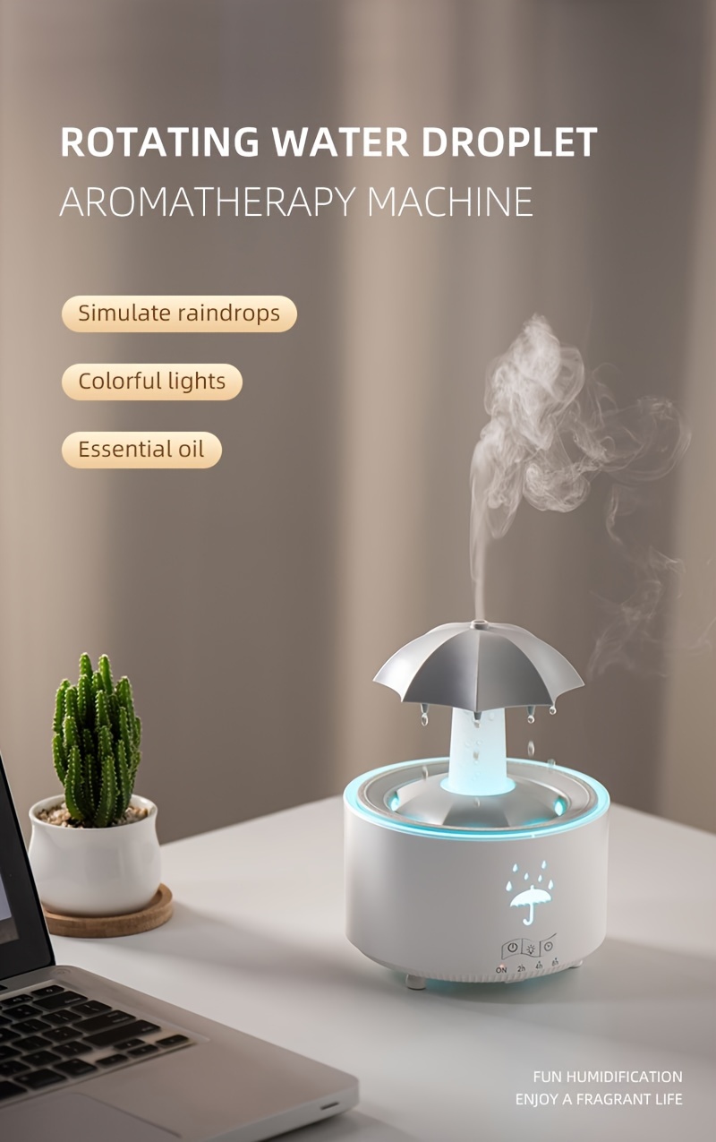 rotating water drop aromatherapy diffuser with essential oil timer auto shutoff 110v 220v us plug details 0