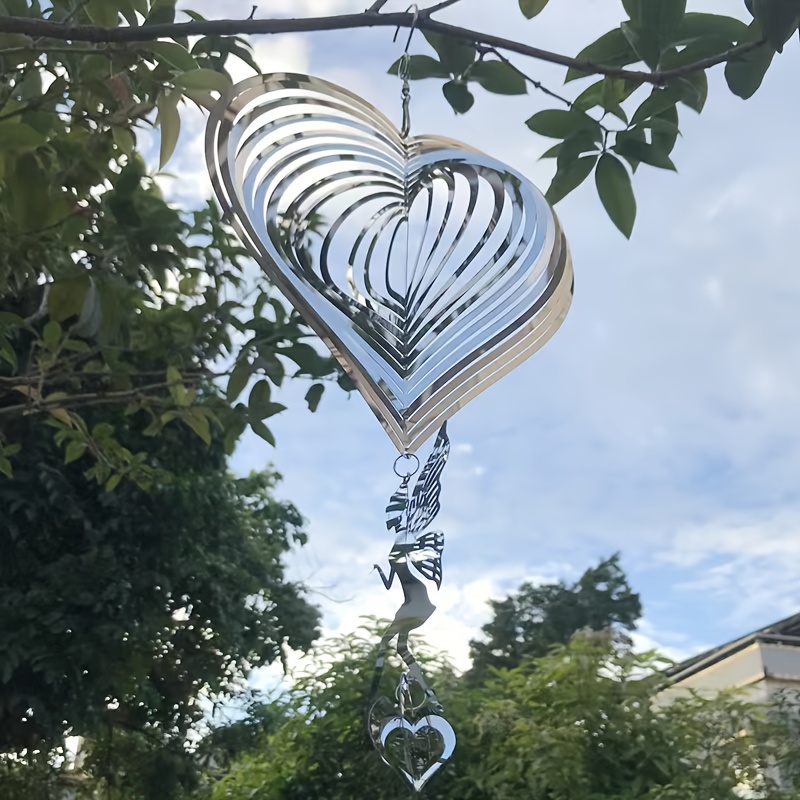 

Heart-shaped 3d Metal Weathervane With 360° Swivel Hook - Stainless Steel Wind Chime For Decor, Outdoor Hanging Ornament Garden Decorations Wind Spinner Wind Chime Hanger