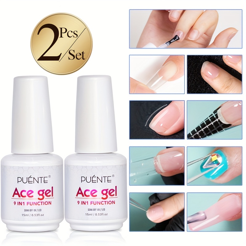 Image of 9-in-1 Puente 2pcs Set, 15ml, Clear, Thick Base Coat For Extensions & , Soak Off /led Semi-permanent Varnish, Hypoallergenic, Alcohol & Free, Ideal For Home Nail Salon Use, Gel Nail Polish