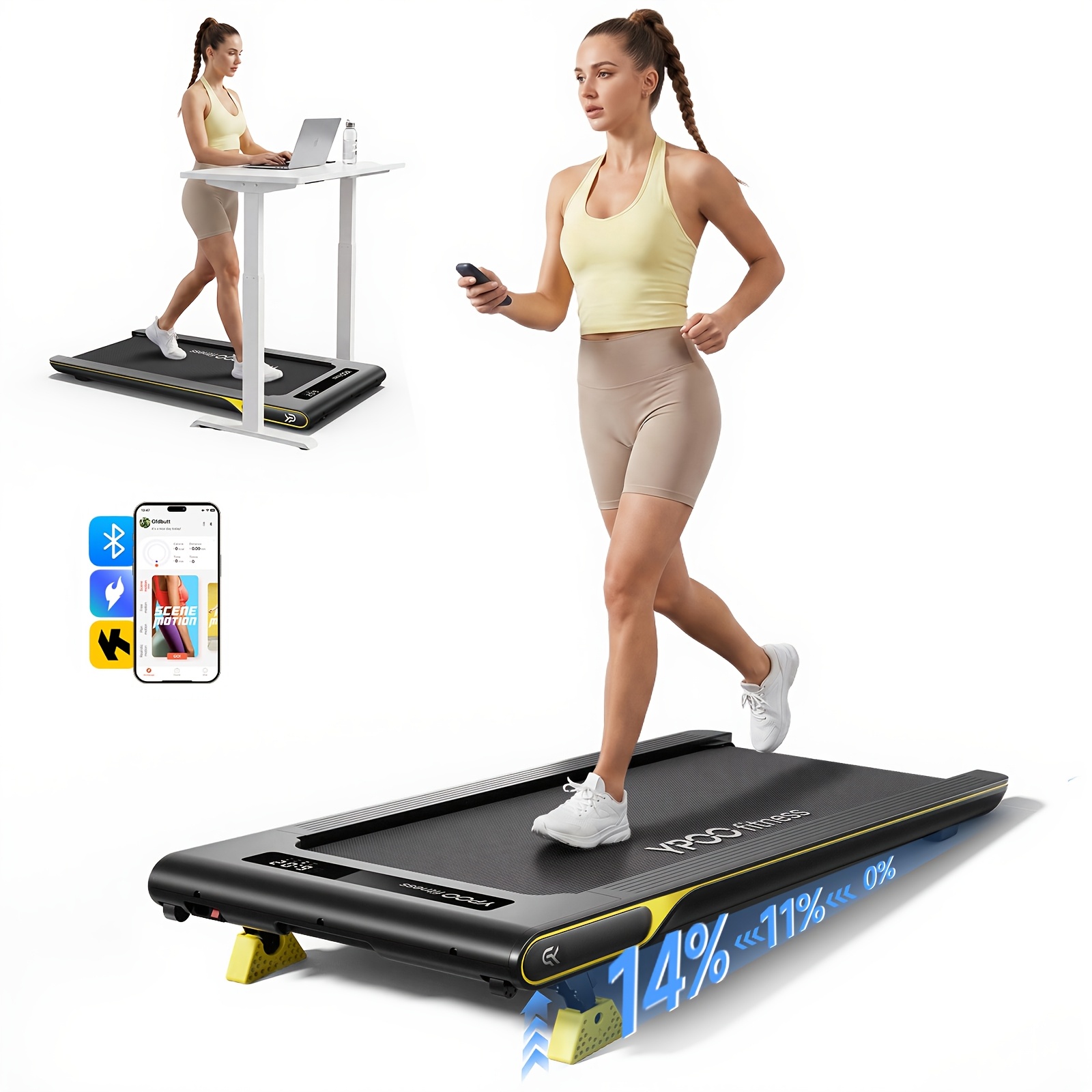 TEMU Walking Pad Treadmill, Incline Walking Pad, Foldable Treadmills For Home Office Gym Exercise, Portable Desk Treadmill For Jogging And Running,