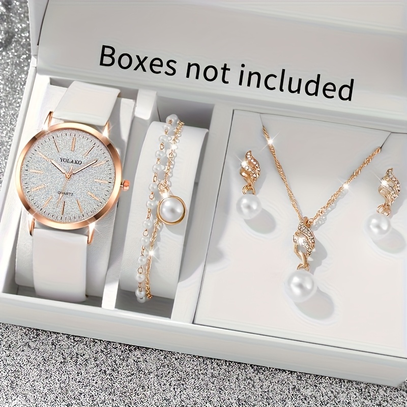 5pcs/1pc New Fashionable and Elegant Women'S Round Quartz Watch + Fashionable Accessory Set for Valentine'S Day, Easter, Ramadan, Birthday, Christmas, Gift for Friends and Family, Eid Al-Adha