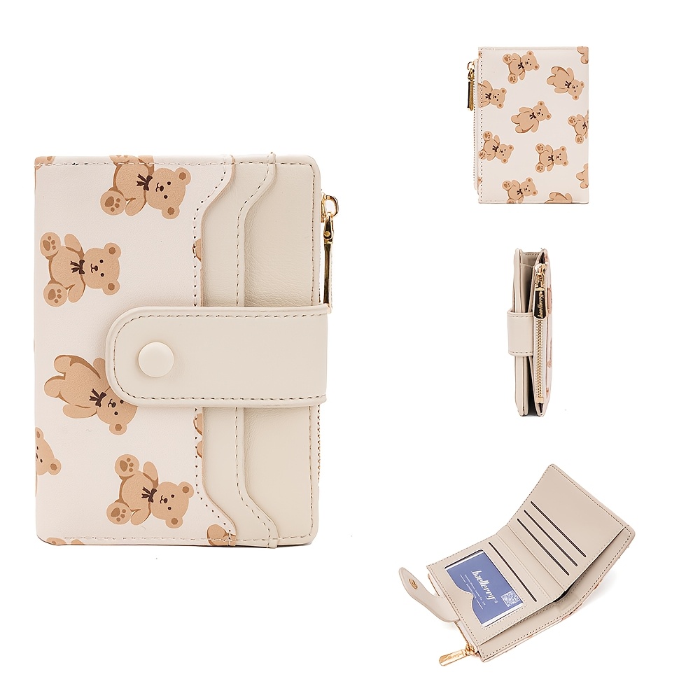 TEMU multifuncional de gran capacidad para mujer con oso adorable, 1 pieza, de dibujos animados con cremallera para mujer, tarjetero con múltiples