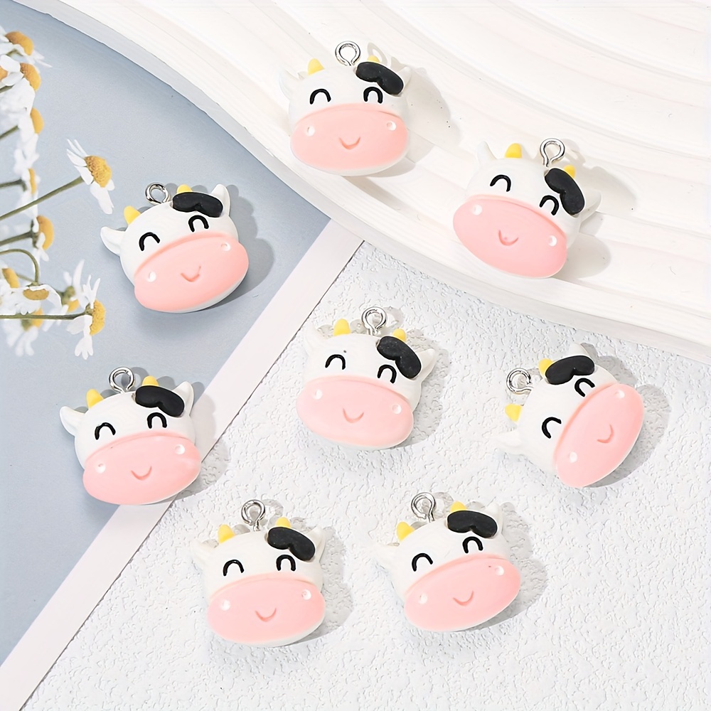 

10pcs Cute Cartoon Cow Charms For Making, Resin Keychain Pendant Accessories For Earrings, Necklace, Bracelet, Handbag Decoration, Gift For Eid, Ramadan