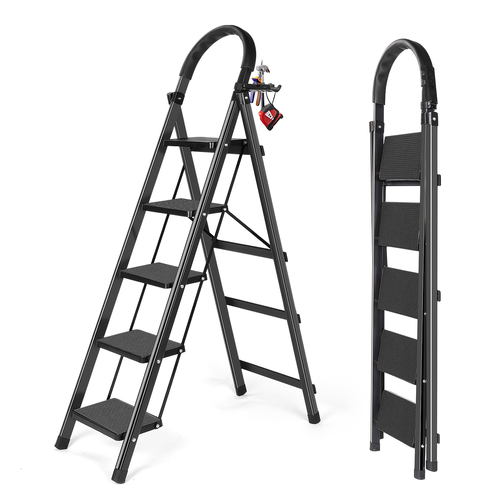Step Ladder, Lightweight Folding Step Stool, Wide Anti-slip Pedal And Foot Mat With Fastening , Portable Stepladder For Home And Kitchen Multifunctional Large Capacity