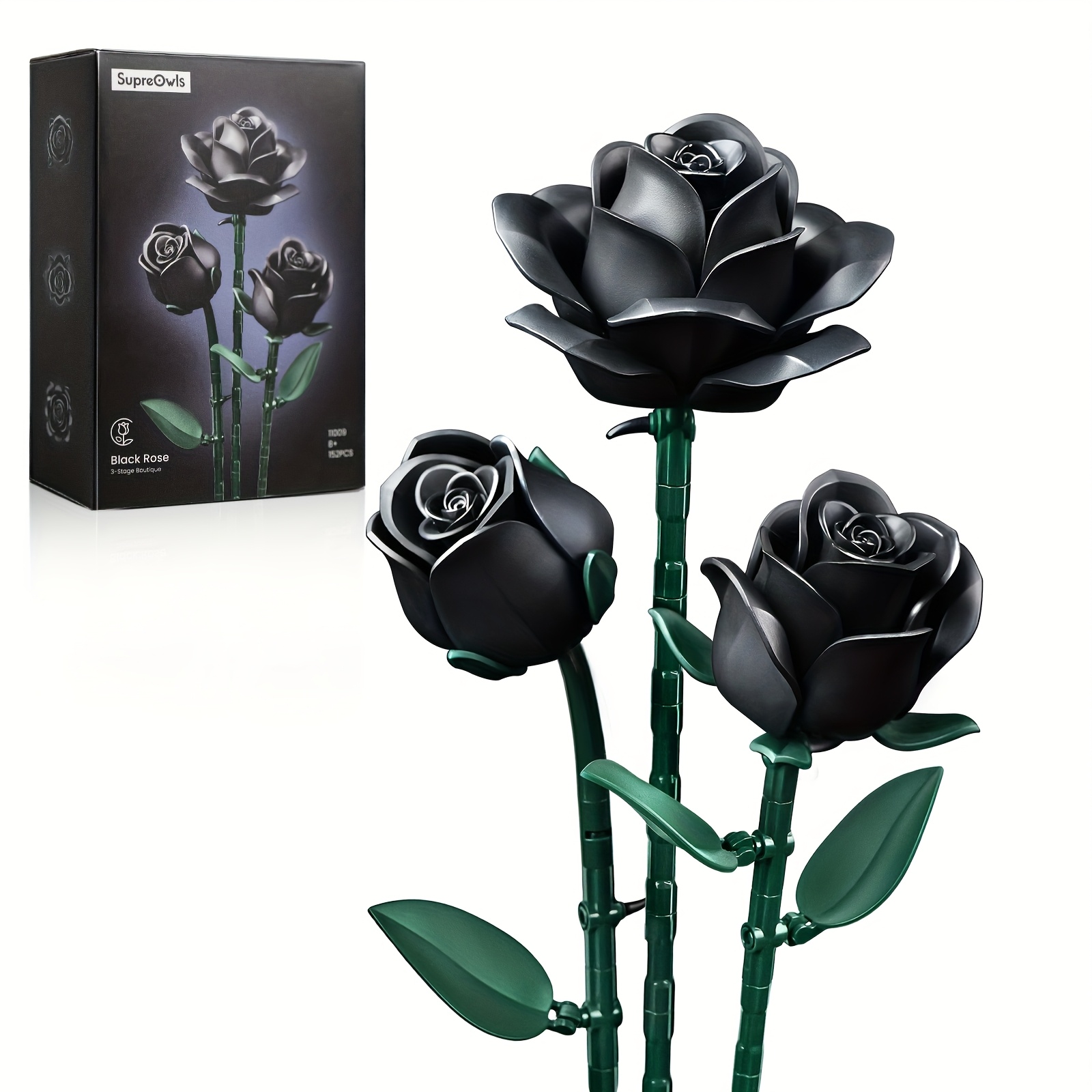 Image of Dark-style Home Decor Black Roses | Special Party Gifts - Transformable Three-form Artificial Flower Art Ornaments, Background Flower Bouquets, And Rose Building Block Sets | Material: Abs