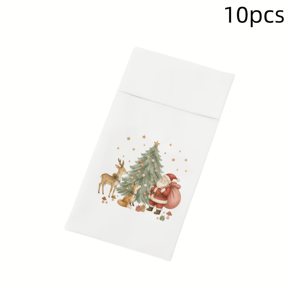 TEMU 10 Stück Frohe Weihnachten Weihnachtsmann Kranz Rentier Servietten, Weihnachts-Esszimmertisch-Dekorationsservietten, Weihnachts--Seidentücher,