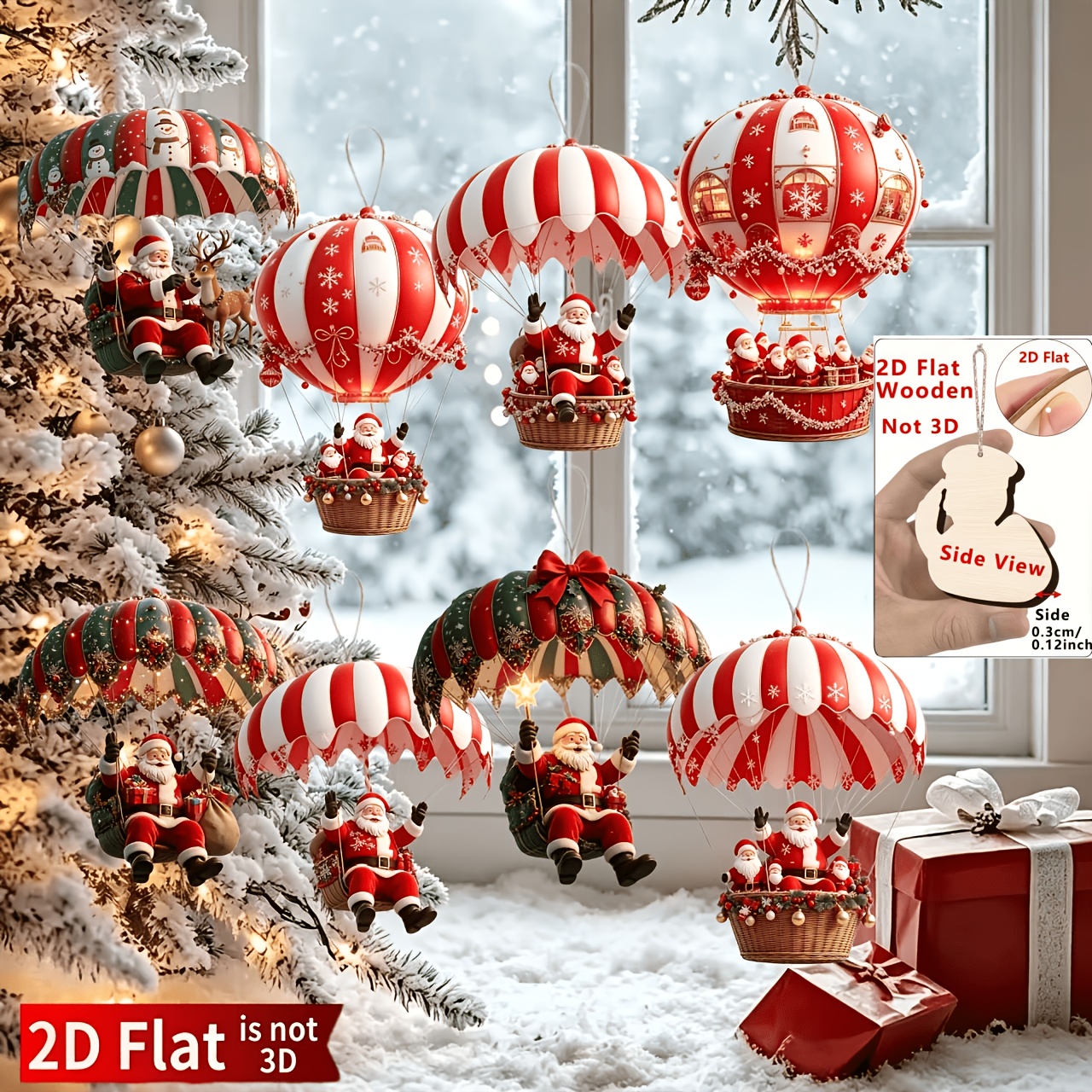 TEMU 2d Flat, 8pcs Christmas Parachute Santa Claus, Christmas Tree Decorations, Wall-mounted Holiday Decor, Christmas Tree Ornaments, Suitable For