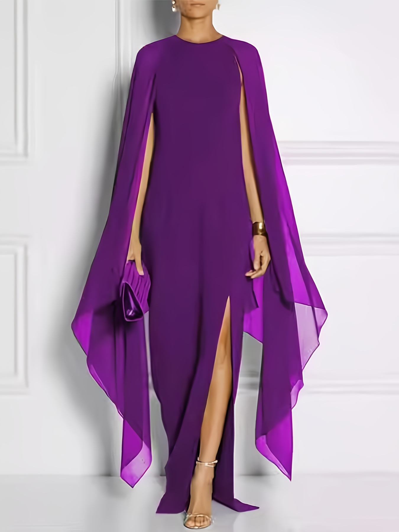 elegant crew neck long sleeve peplum evening gown solid - Temu