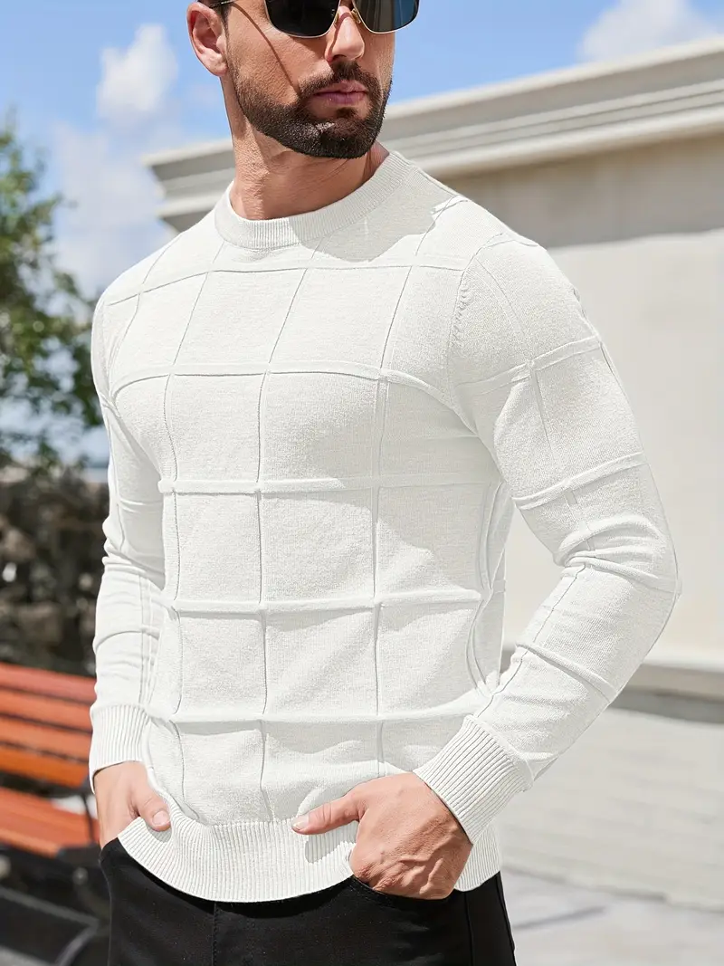 mens heavyweight 100 polyester sweater solid grey round neck long sleeve pullover with h shape silhouette ribbed neckline machine washable casual formal wear durable everyday layering essential Product details 27