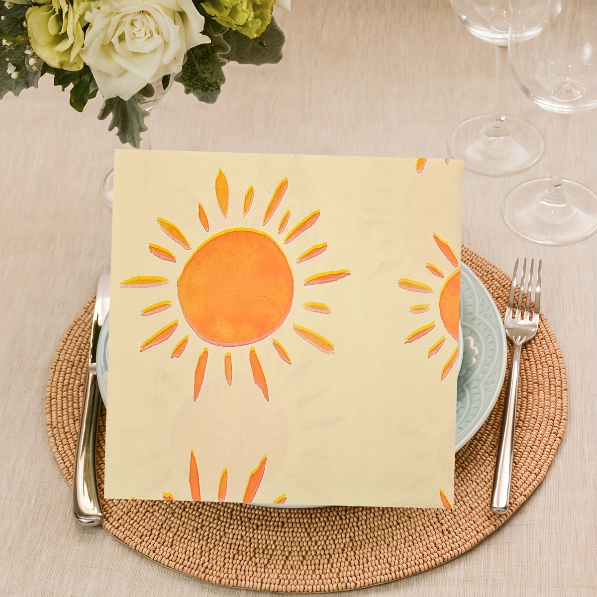 

20pcs, Sun Theme Party Napkins, 2 Layers Hotel Restaurant Cafe Face Tissue Disposable Party Tissue For Birthday Baby Shower