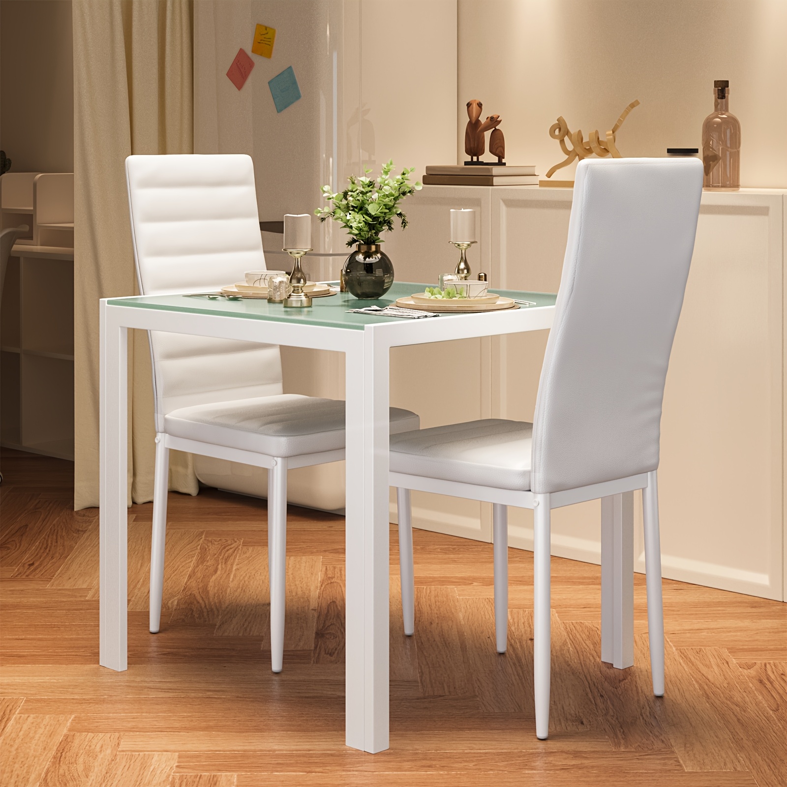 TEMU Asofer 3pcs Glass Dining Table Set For 2, Modern Kitchen Table & Chairs With Pu Leather Seats, Small Space Dining Set For Home Room, Black &