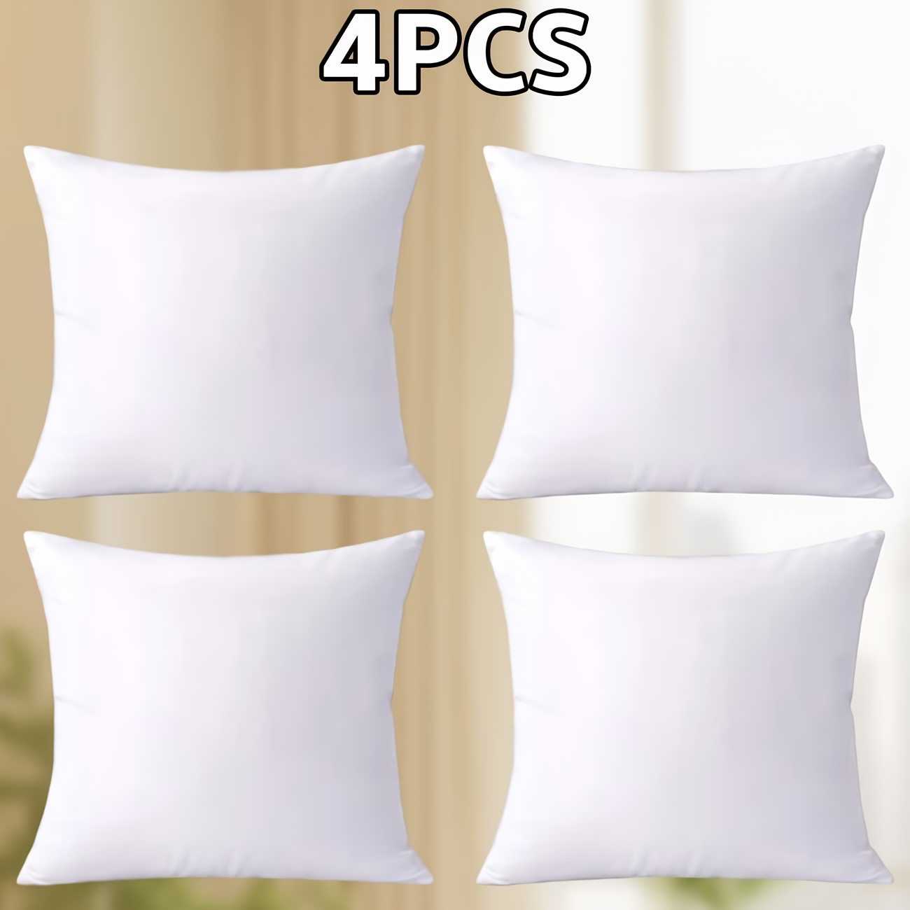 TEMU 4pcs High Quality Fluffy Square Pillow Cores With Zipper - Plump Stuffer Cushion Inserts, Ideal For Sofa, Bed & Patio Cushion Fillings, Perfect