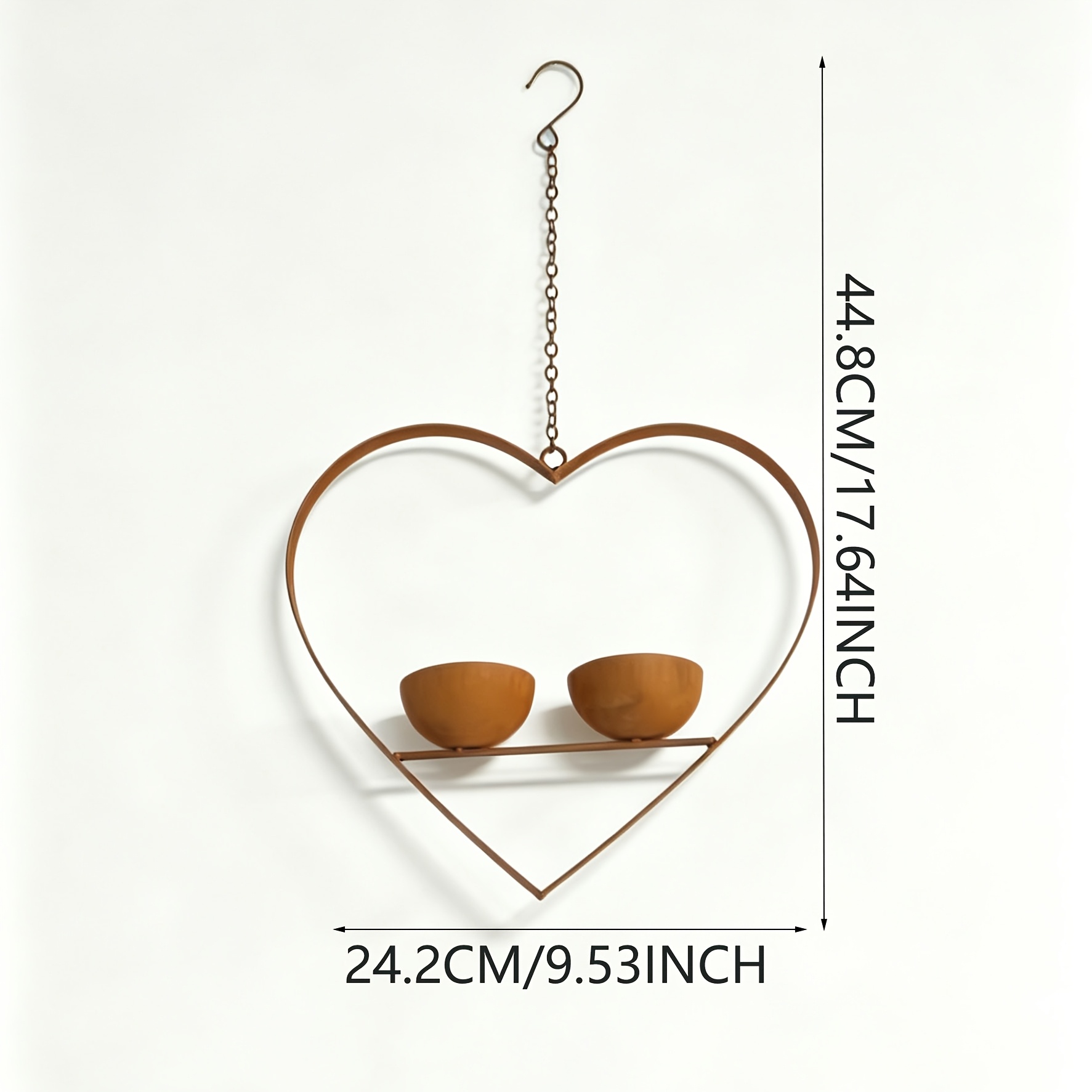 Image of 17.64inch&9.53inch Hanging Heart Feeder With Double Bowls, Outdoor Garden Bird Food Tray Decor, Unique Gift For Bird Garden Lovers Holiday Present