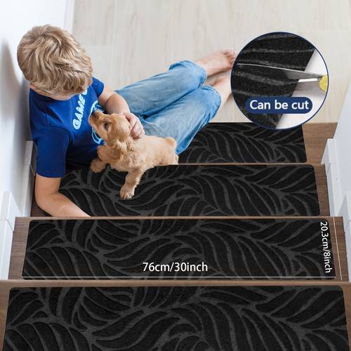 15 pack 8x30 inch non slip stair treads for wood steps washable carpet treads with self tape textured for friendly indoor stairs stair treads non slip home contemporary home decor secure backing family households