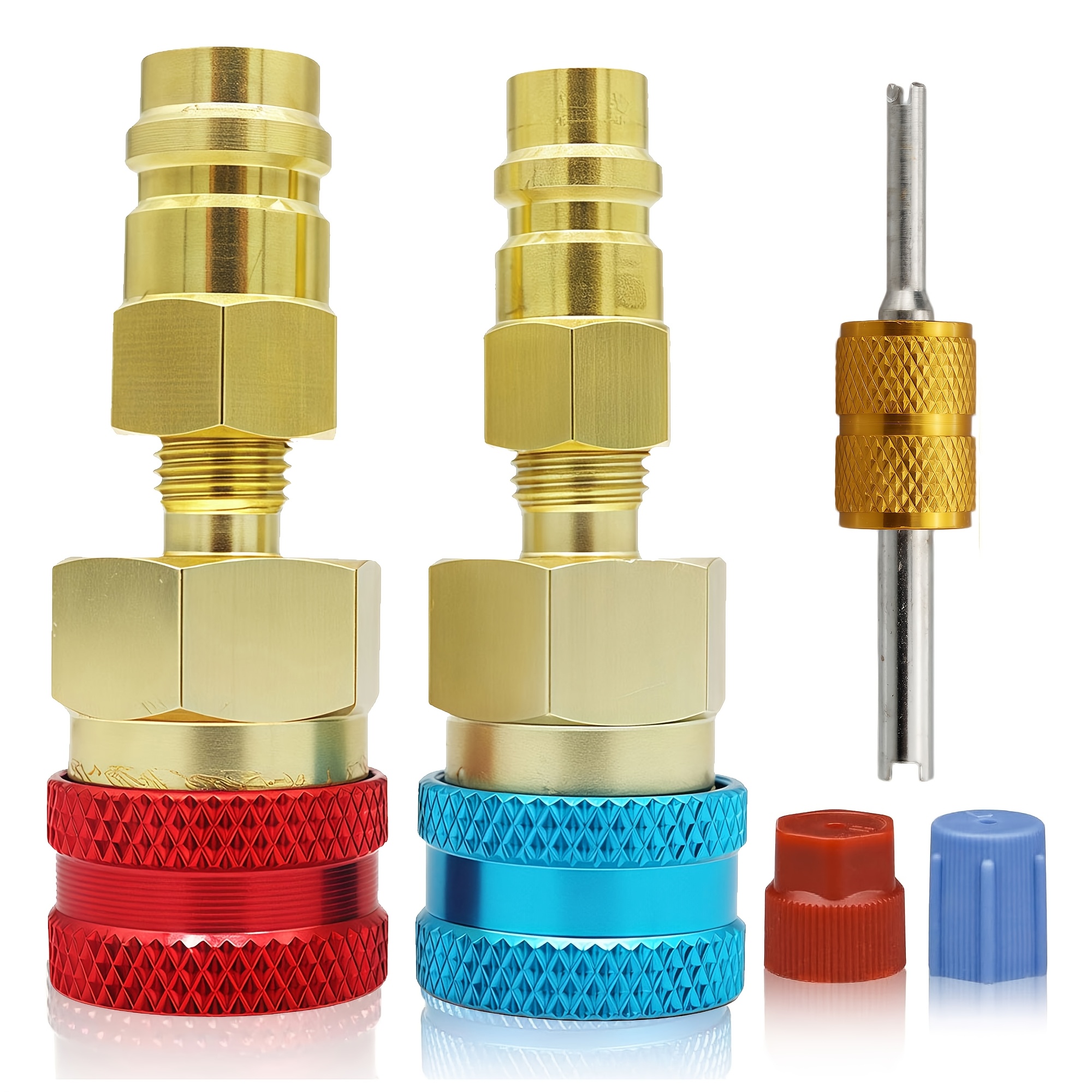 TEMU R1234yf Adapter With Valve Core Removal Tool, R1234yf To R134a Quick Coupler, High Low Side Connector Conversion Kit Ac Charging For Automotive