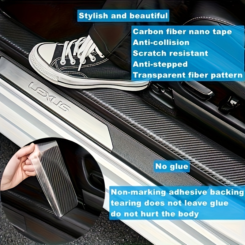 carbon fiber texture door sill protector pet   vehicle protection and decoration universal   guard film for door     and   scratch resistant transparent tape details 2