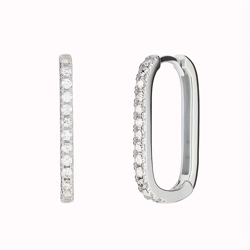 Image of Of Women's Fashion Hoop Earrings Minimalist ' Sparkling Synthetic Synthetic Zirconia Decorated Studs Elegant Jewelry