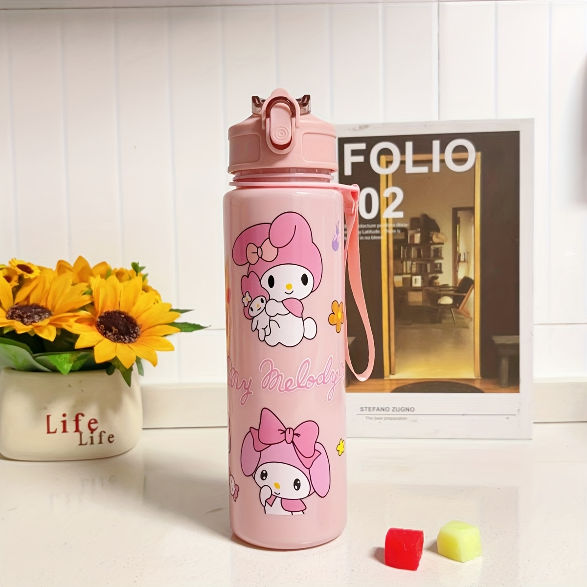 A 700ml Cute Water Bottle - Kuromi, Cinnamoroll, My Melody, Cartoon Water Bottle, Outdoor Water Cup, Large Capacity Household Cup, Straw, Drop-proof, With Carrying Strap