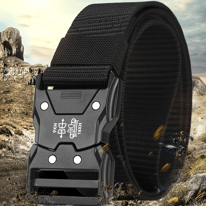TEMU Men's Black Belt With Adjustable Buckle Made Of Durable Nylon With An , Perfect For Casual Wear, Outdoor Activities, And Workouts. Casual Belt |