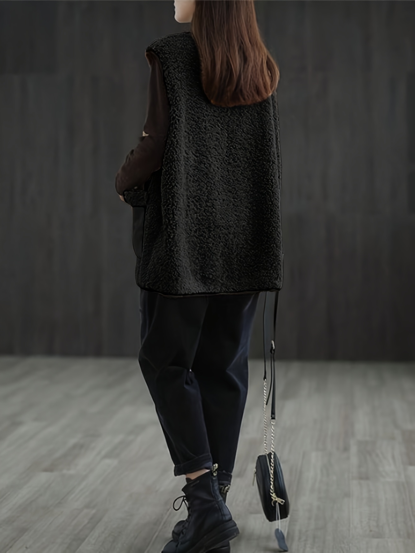 autumn winter womens fashion casual versatile solid color loose fuzzy vest coat with large pockets