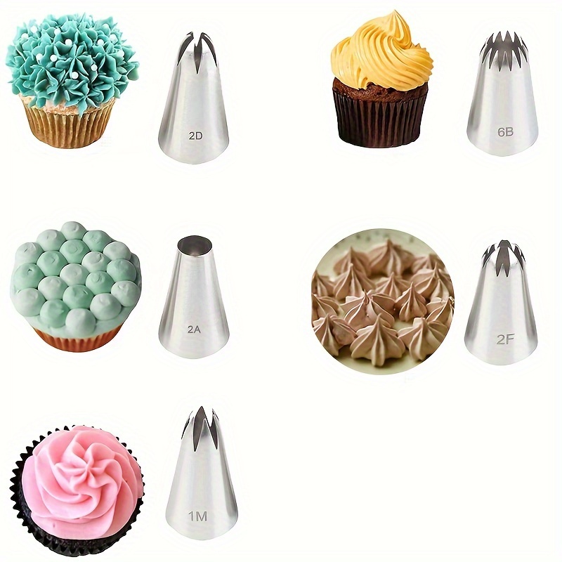 

5pcs Piping Mouth Set 6 Teeth Round 15 Teeth Cookie Cookie Cake Decoration Cream Mouth Baking Tool Squeeze Flower Mouth Stainless Steel Medium