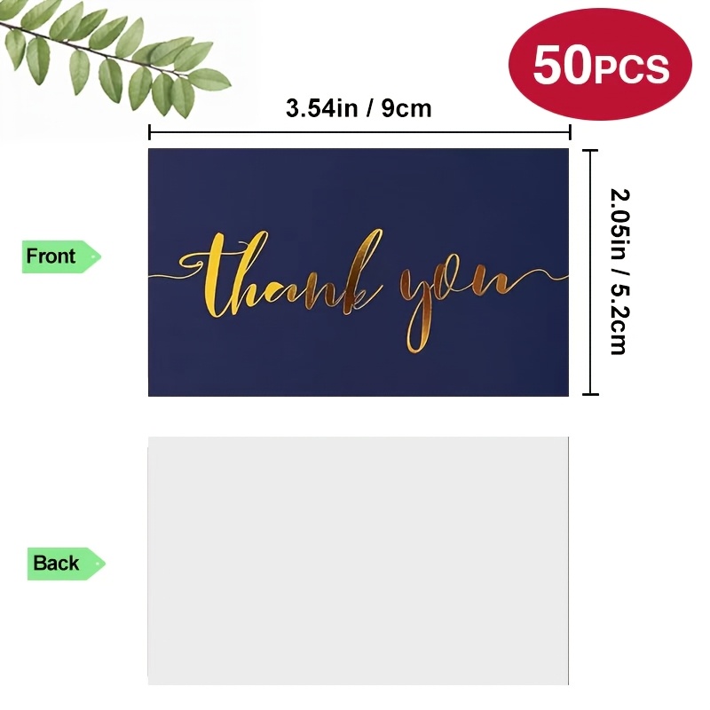 TEMU 50 cartes de remerciement, cartes de remerciement colorées bleu marine en style cursif de taille 9 x 5,2 cm, petites cartes de vœux universelles