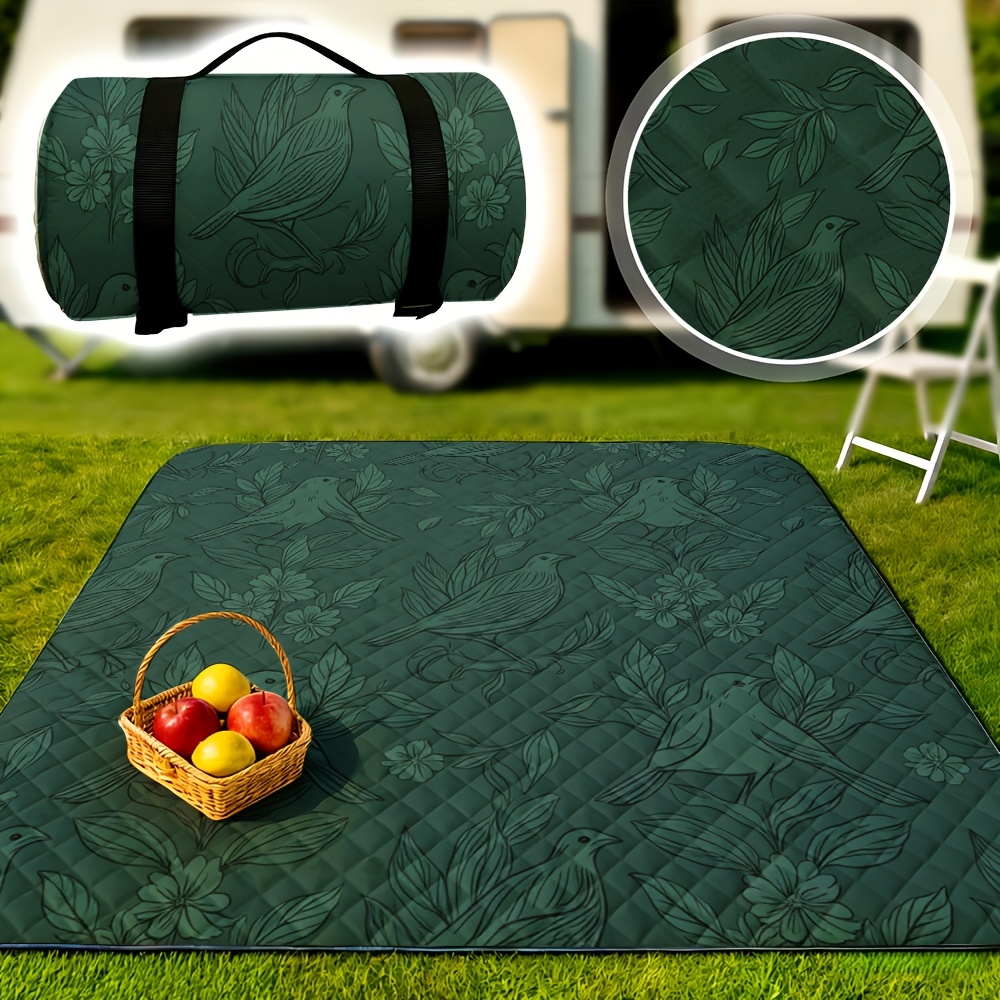 TEMU 1pc, Colored Flowers And Birds Pattern Printed Picnic Mat Big Size, Comfortable, Foldable And Portable, Suitable For Travel, Camping, Hiking,