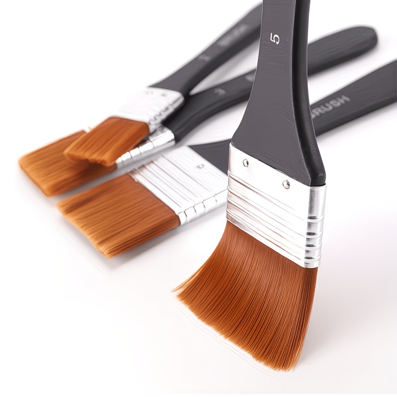 TEMU Pinceles planos de pintura para manualidades y capa base con mango de madera, perfectos para pintura acrílica, al óleo, acuarela y artística